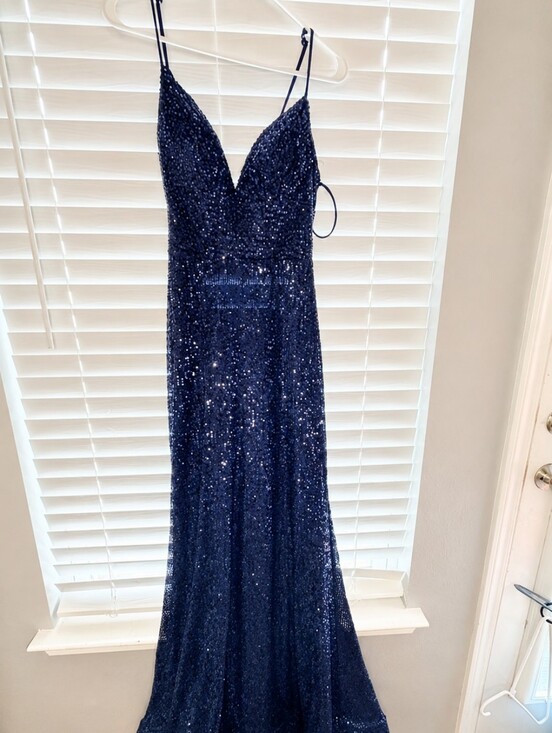 Amarra Dresses & Skirts - Amarra Elegant Navy Blue Sequin Spaghetti-Strap Evening Dress 88586